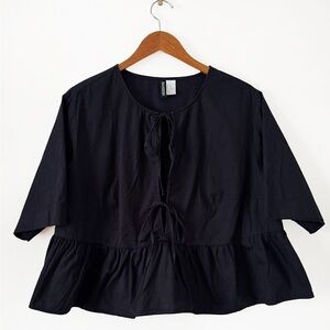 H&M Divided Black Tie Front Peplum Blouse - XXL